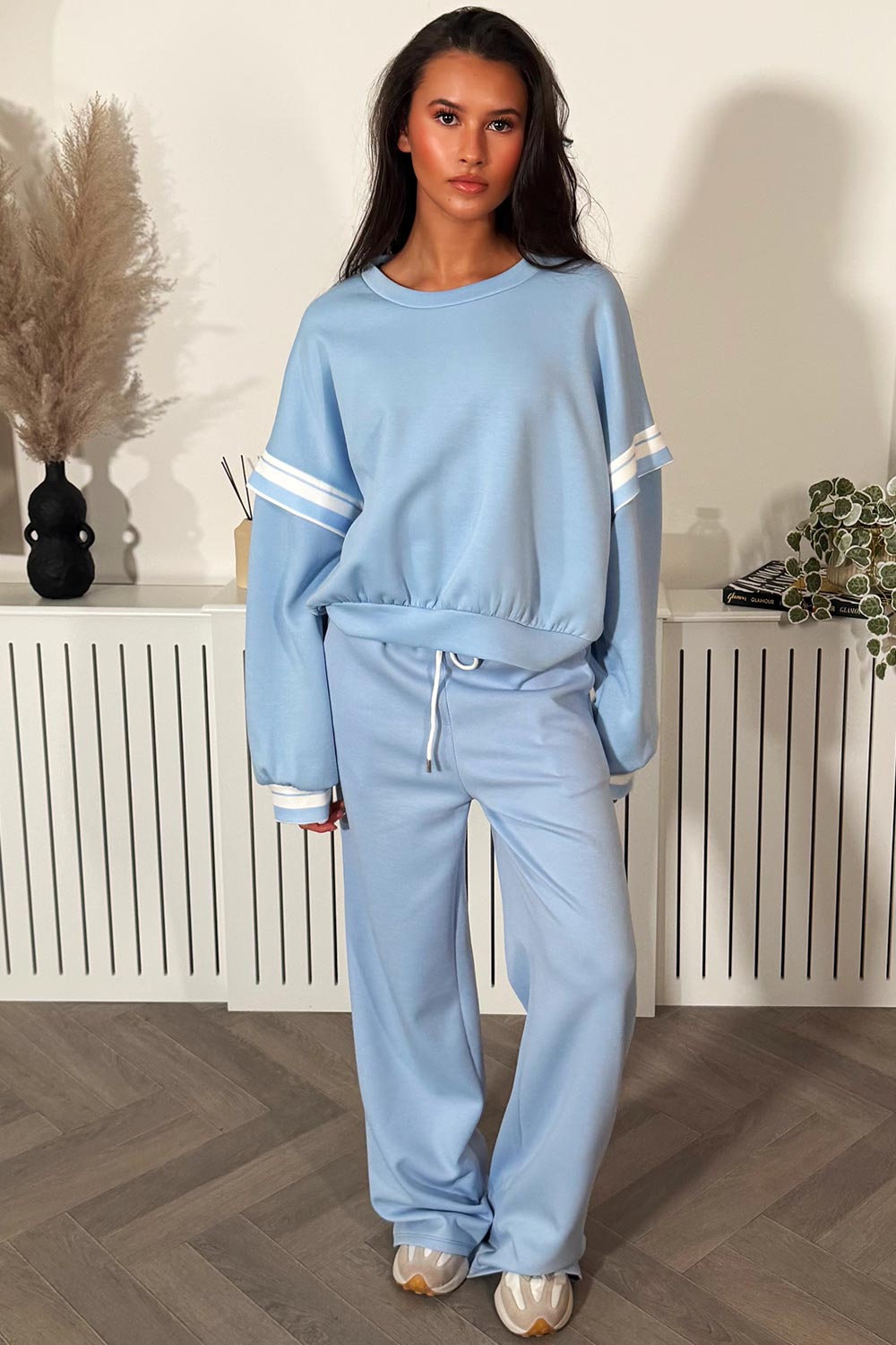 womens long sleeve oversized sweatshirt and wide leg jogger two piece co ord set styledup fashion sale loungewear