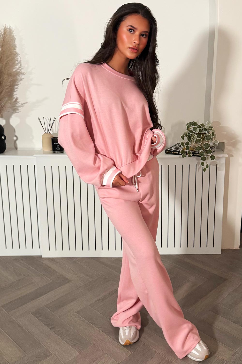womens long sleeve oversized sweatshirt and wide leg jogger two piece co ord set styledup fashion sale loungewear