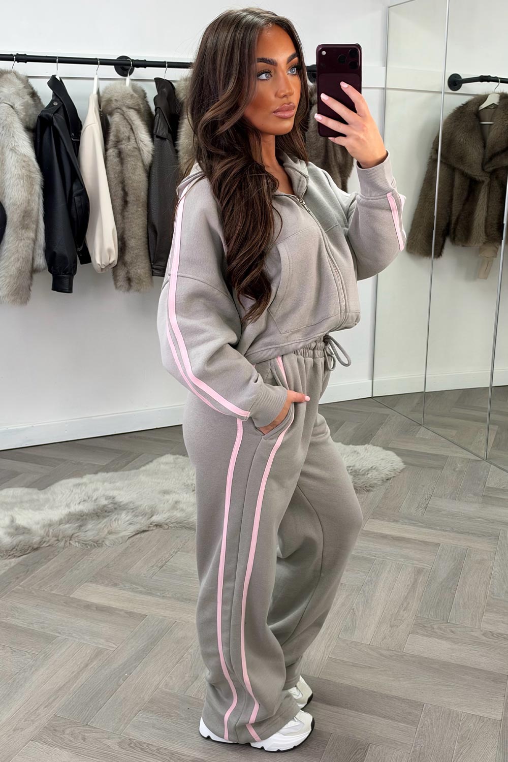 womens hoodie and joggers two piece loungewear co ord dove grey set styledup fashion airport outfit