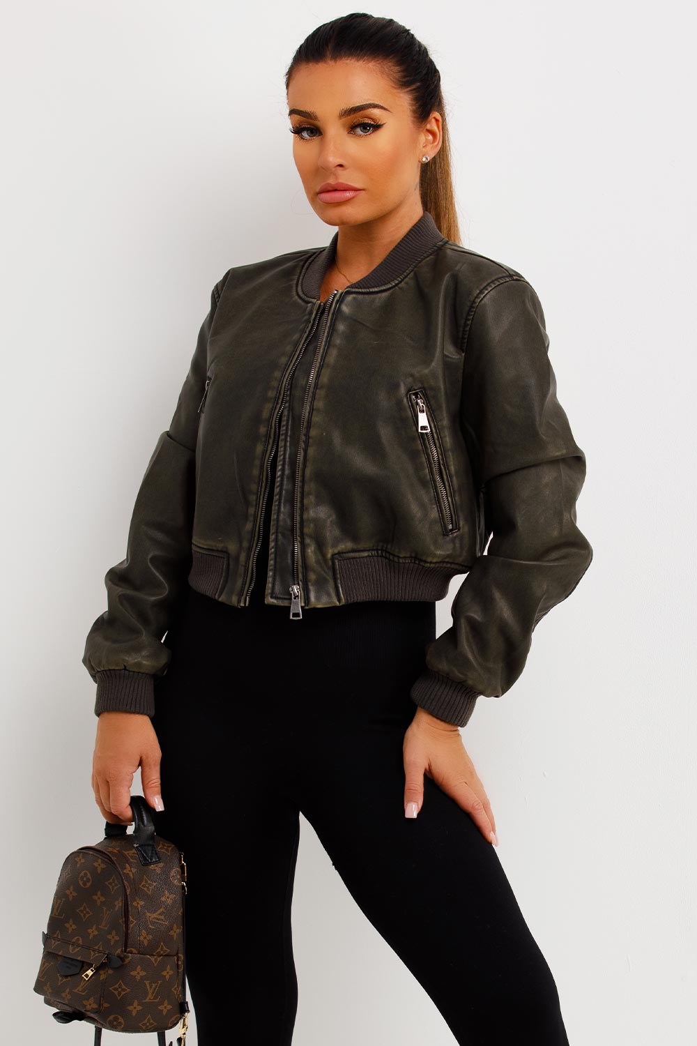 faux leather bomber jacket womens
