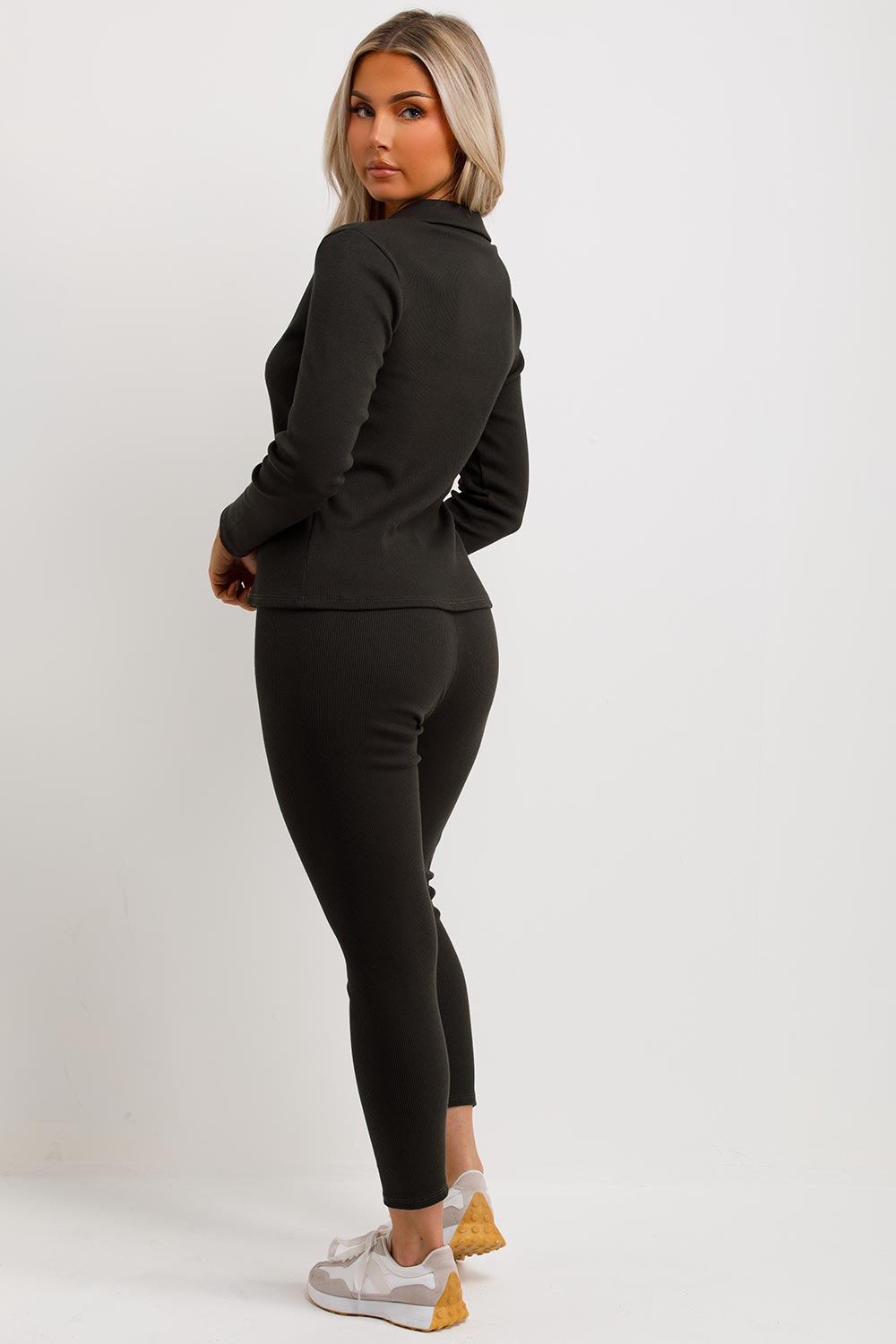 zip front rib loungewear set