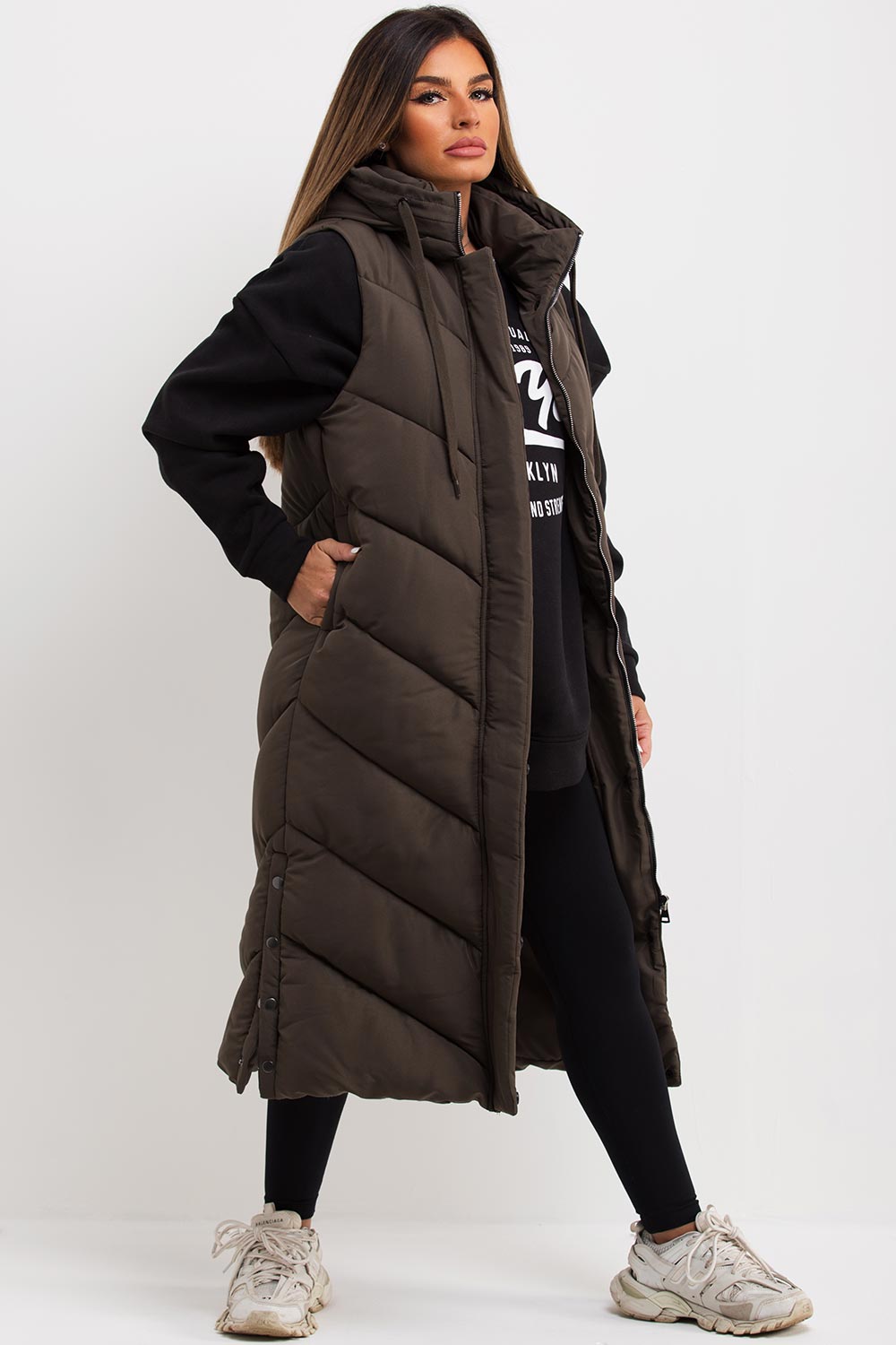 chevron padded puffer hooded gilet uk