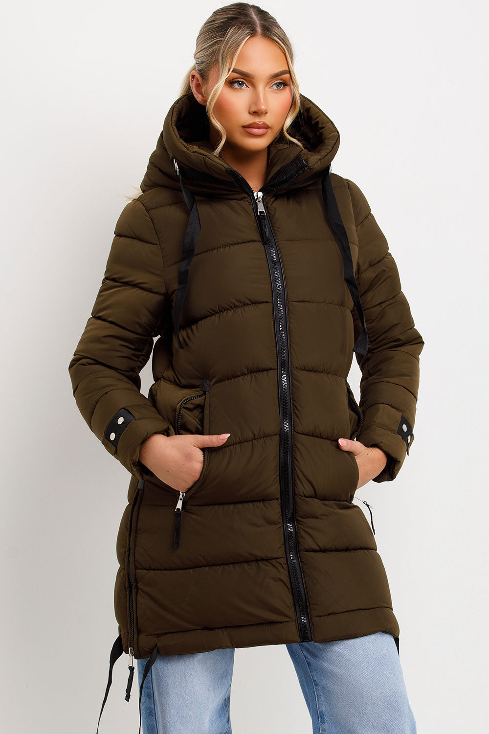 puffer coat with hood womens