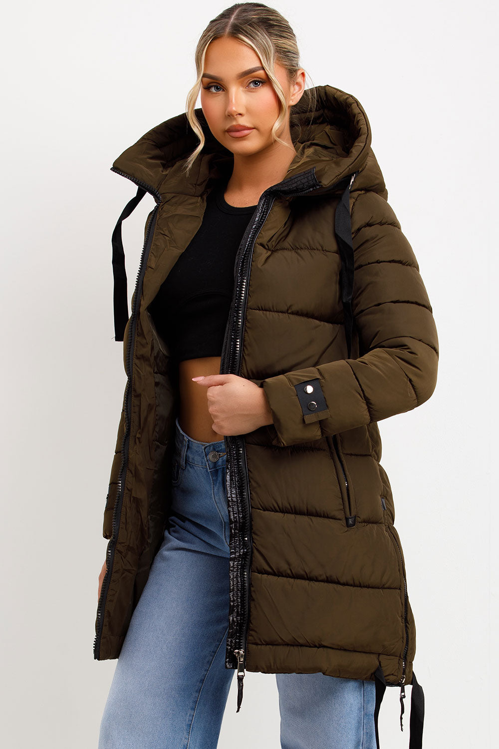 long puffer padded coat for winter womens