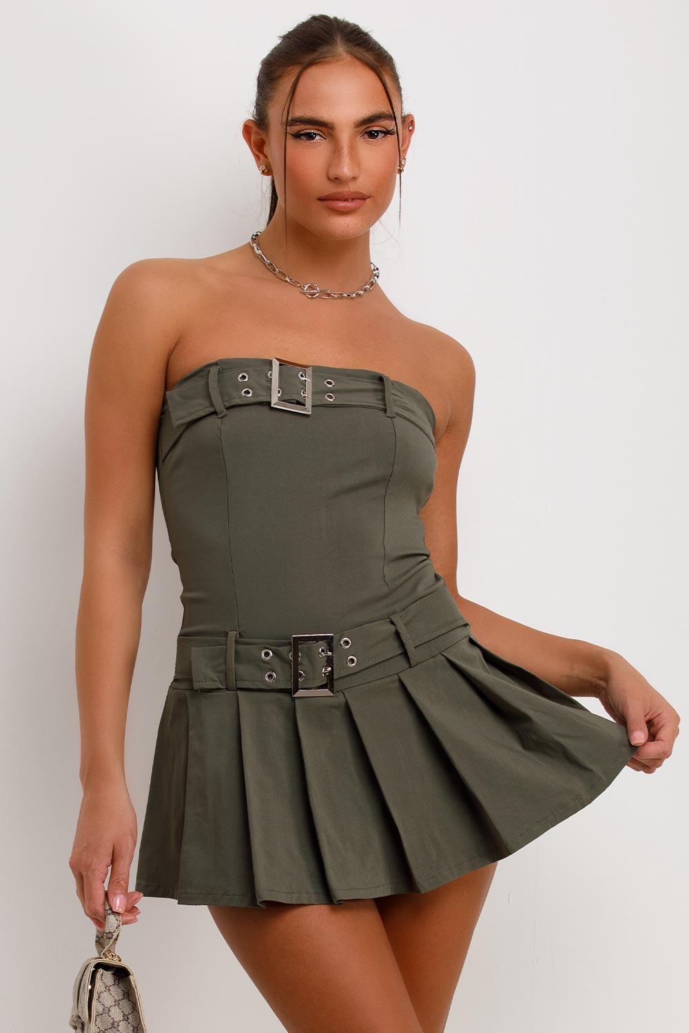 bandeau skort dress with belt summer outfit