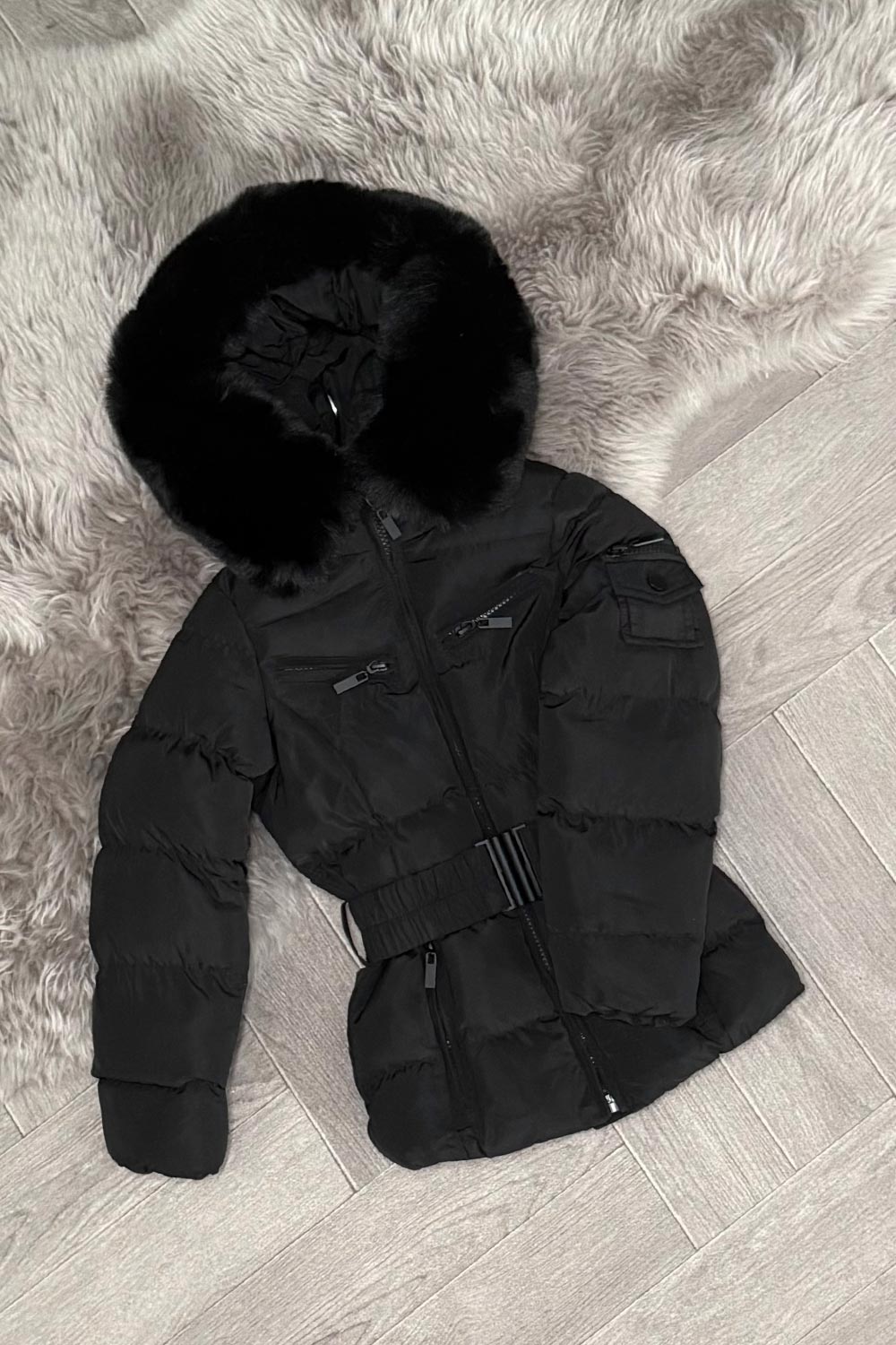 girls coat with fur hood and belt mum and me matching outfit