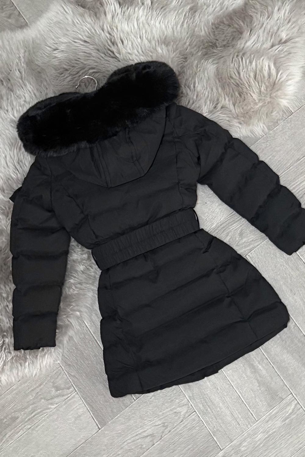 young girls coat with fur hood and belt styledup