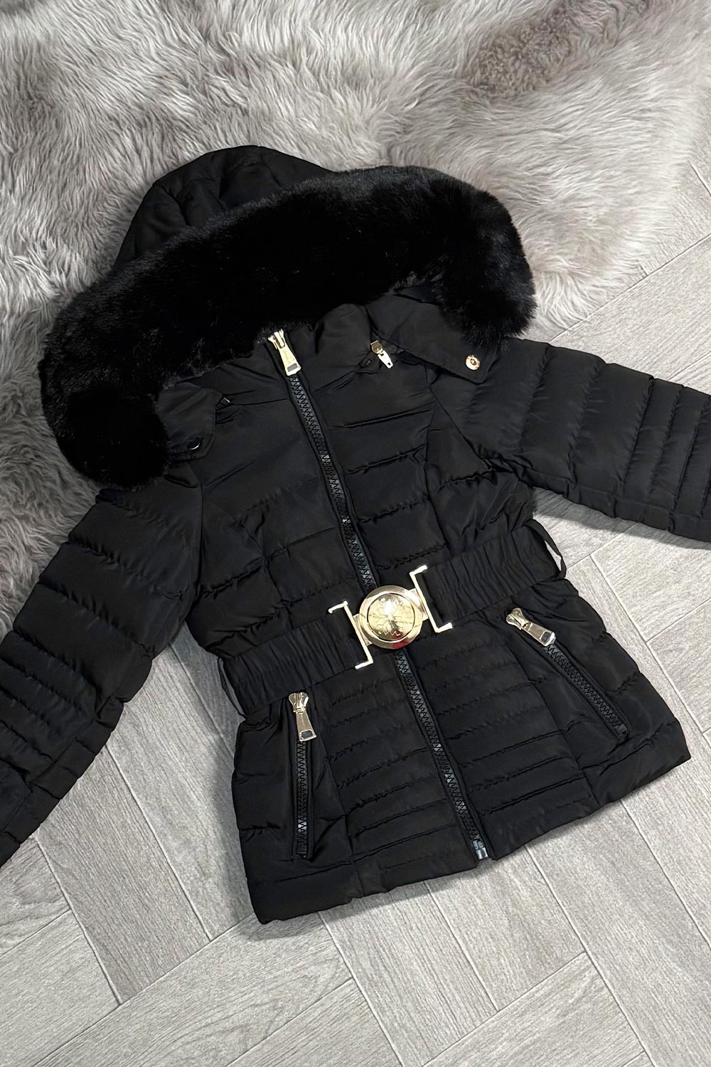 girls back to school coat with fur hood