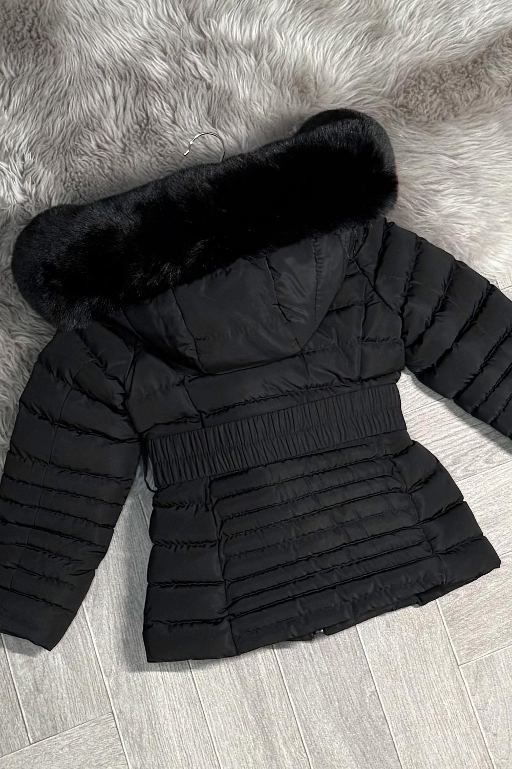 young girls coat with fur hood and belt styledup