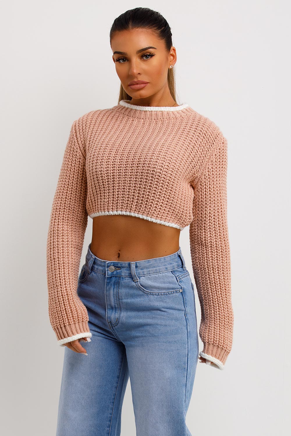 knitted crop jumper with long sleeves