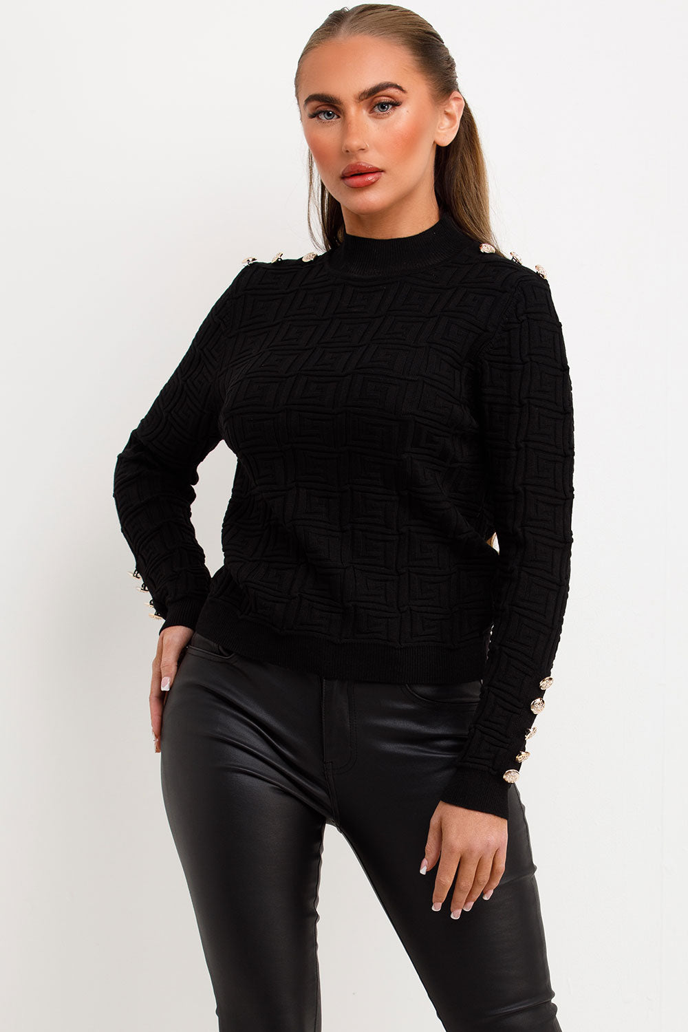 gold button knitted jumper occasion top
