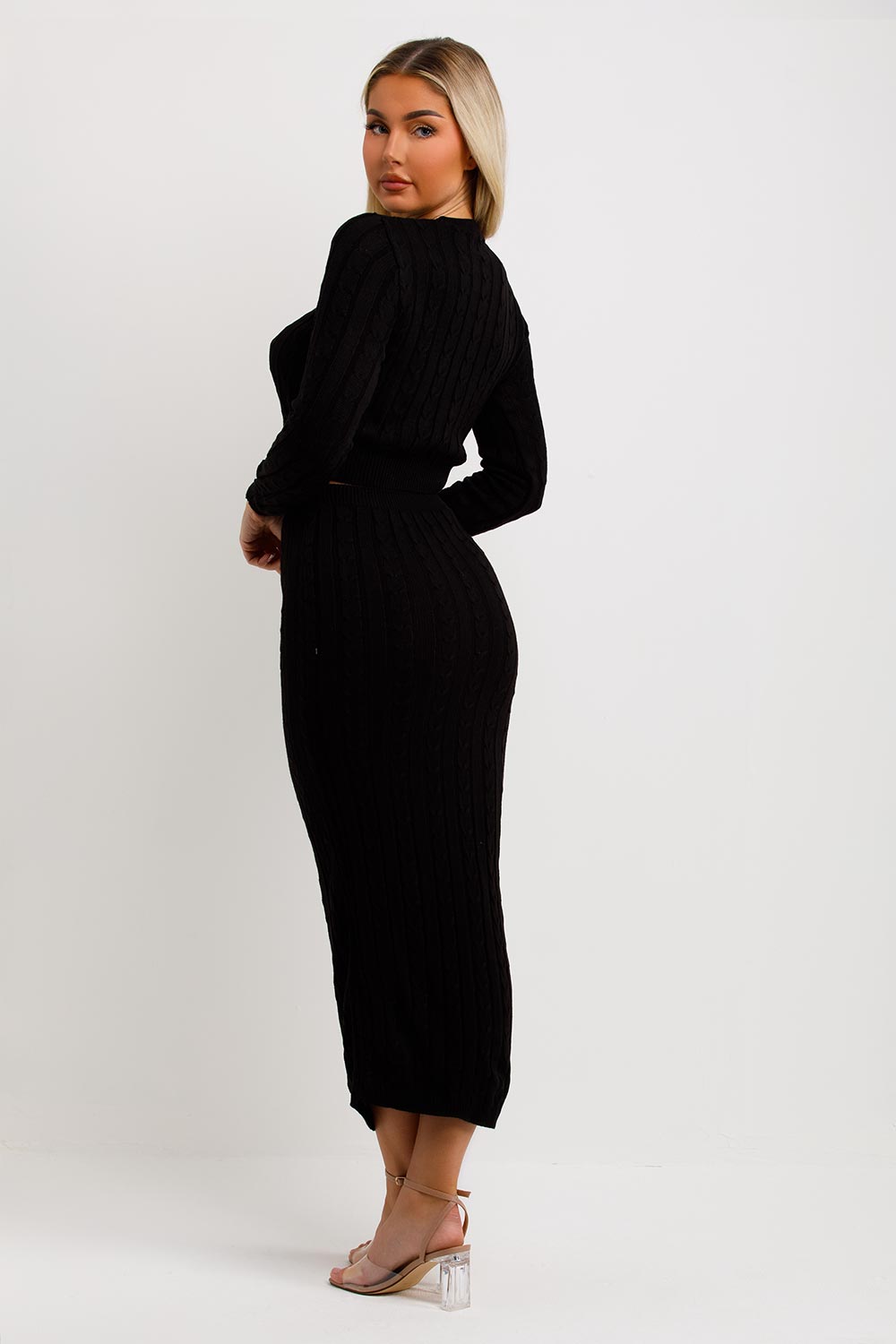 knit maxi skirt and crop jumper two piece set