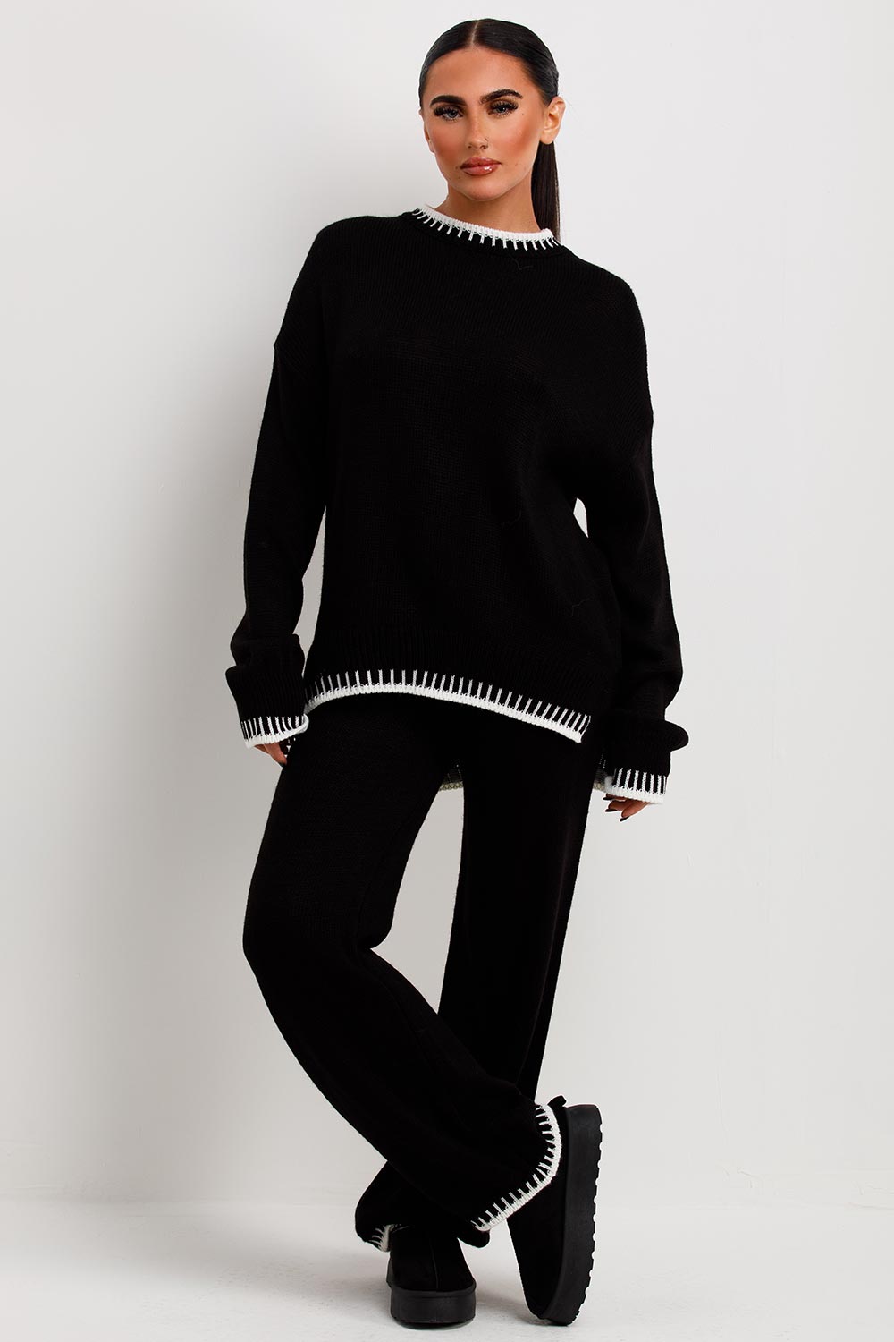 knitted loungewear co ord set with stitching detail