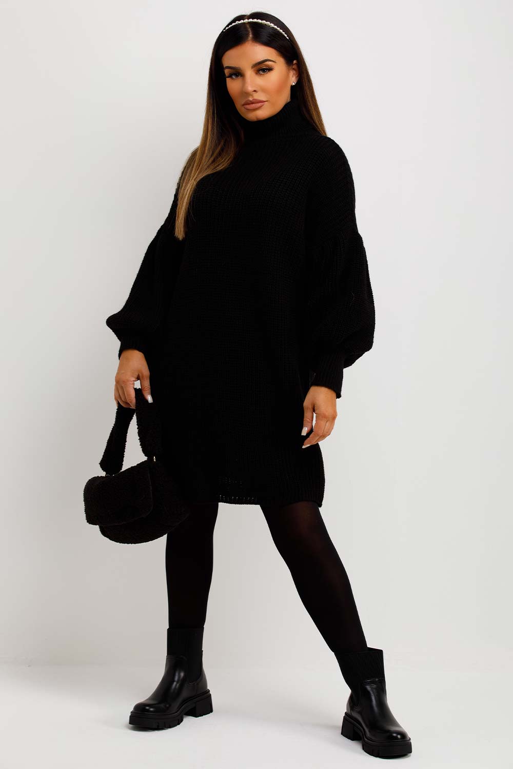 womens long sleeve roll neck christmas jumper dress