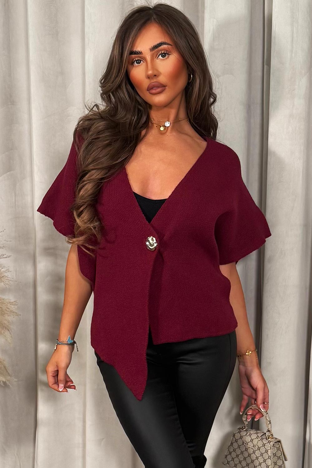 knitted cardigan with gold button womens cape christmas outfit