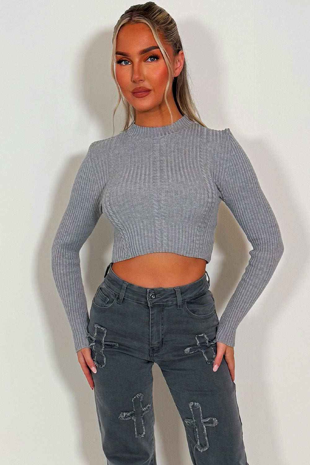 long sleeve round neck knitted jumper womens