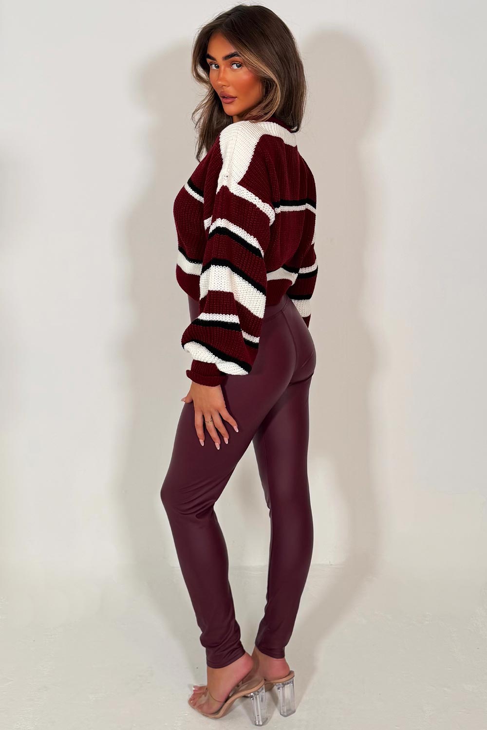 long sleeve crop knitted jumper burgundy