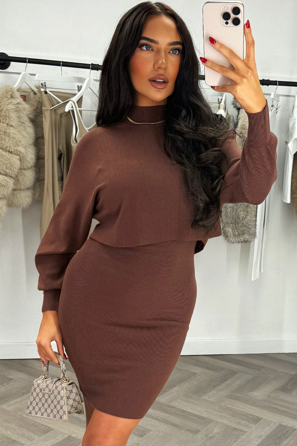 long batwing sleeve high neck knitted jumper dress christmas party outfit styledup