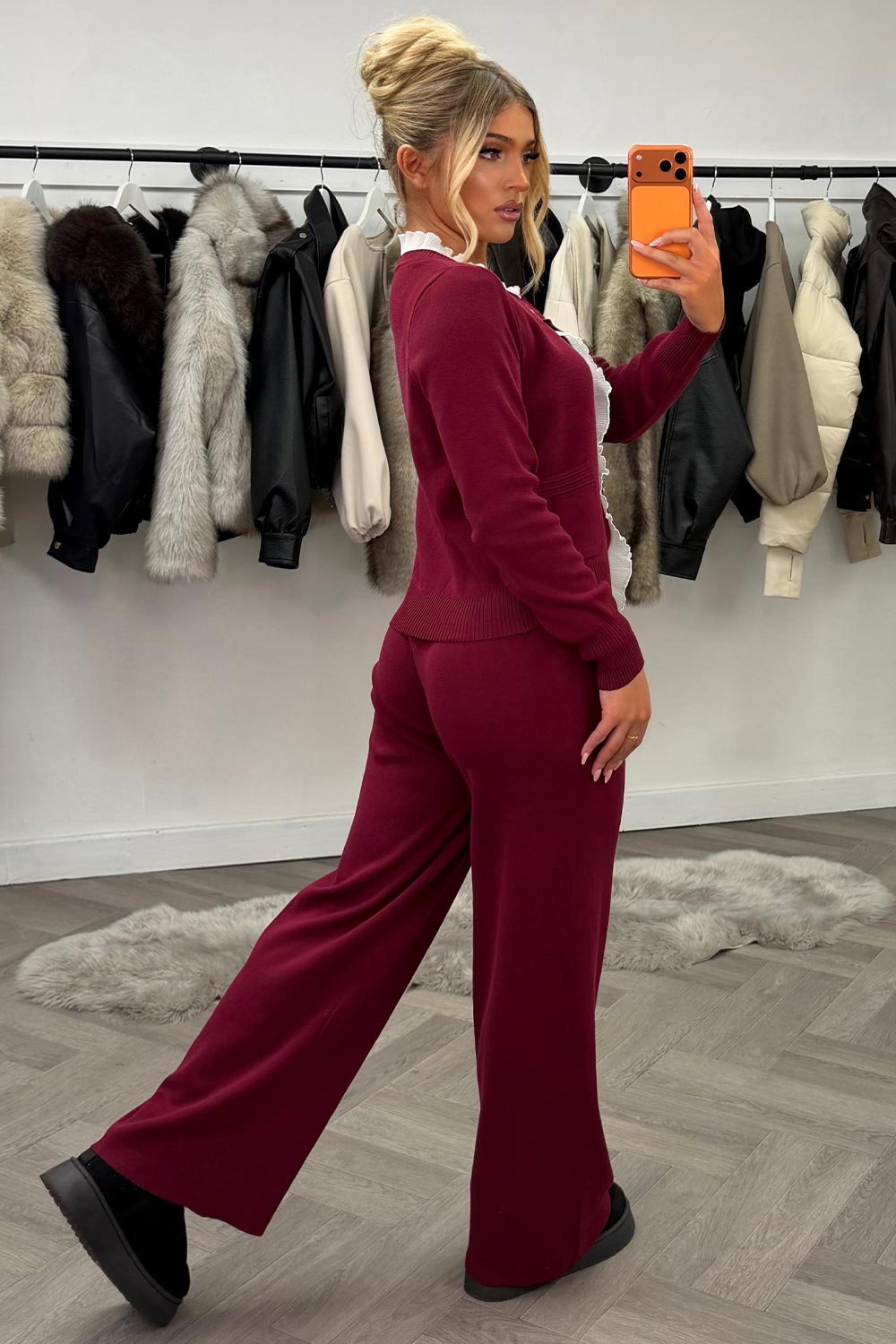 gold button knitted jumper and trousers two piece set womens night out christmas party outfit uk