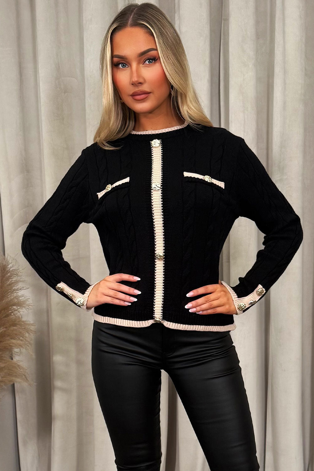 womens long sleeve knitted jumper with gold buttons christmas outfit uk