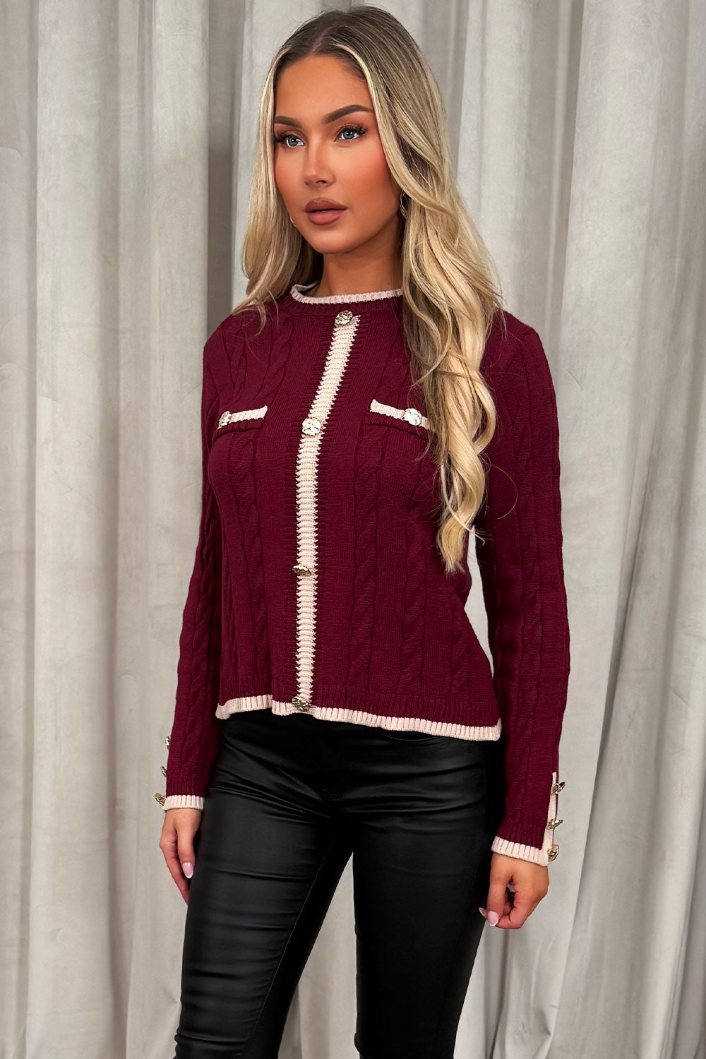 womens gold button long sleeve knitted jumper christmas outfit