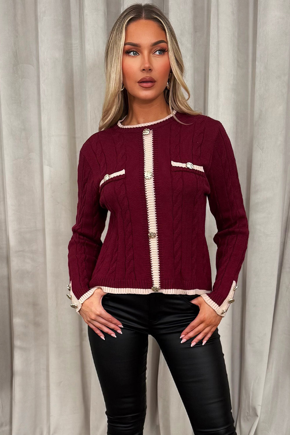 womens long sleeve gold button knitted christmas jumper styledup