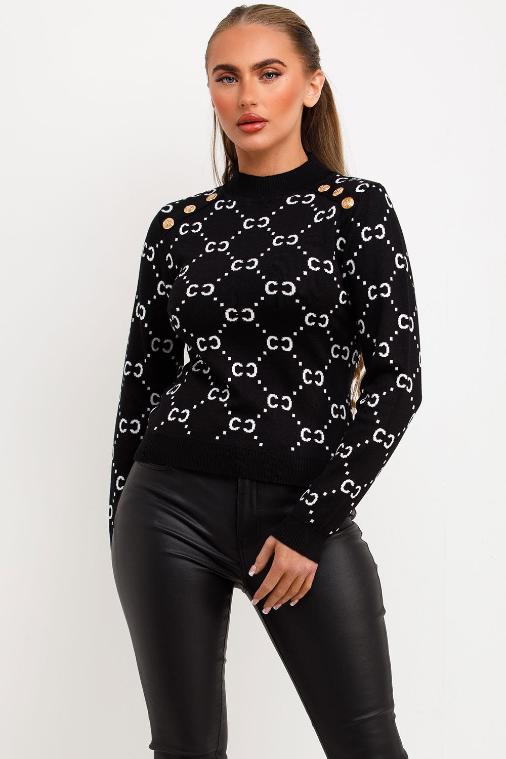 gold button knitted jumper chanel inspired womens christmas knitwear