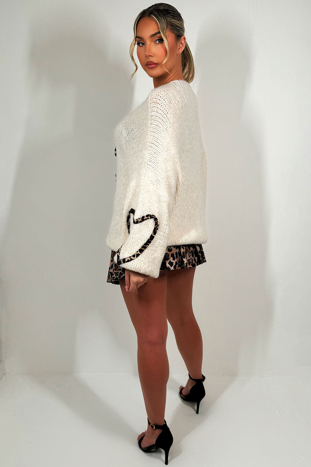 knitted cardigan with leopard print tie front womens knitwear