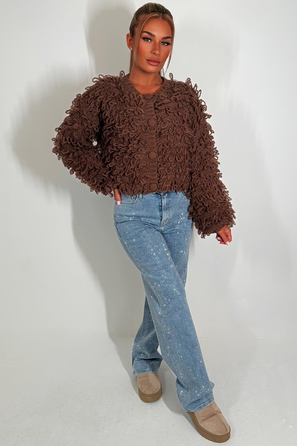 womens knitted cardigan jumper shaggy loop tassels jumper christmas market outfit for womens