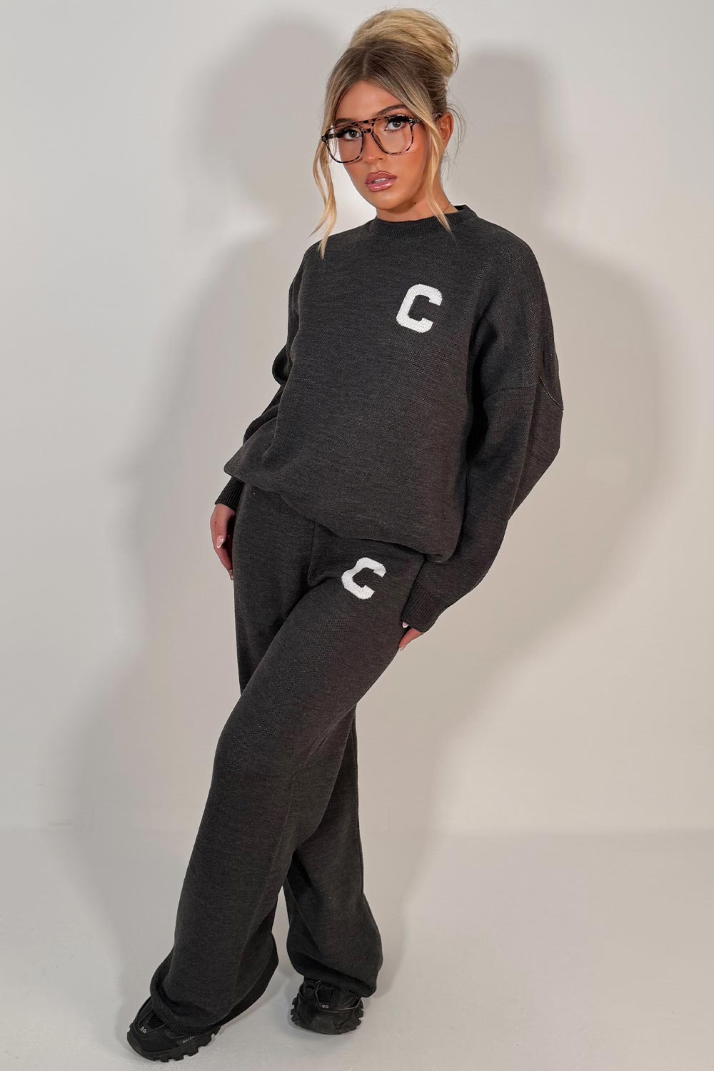 womens knitted lounge set with contrast c slogan couture club womens uk