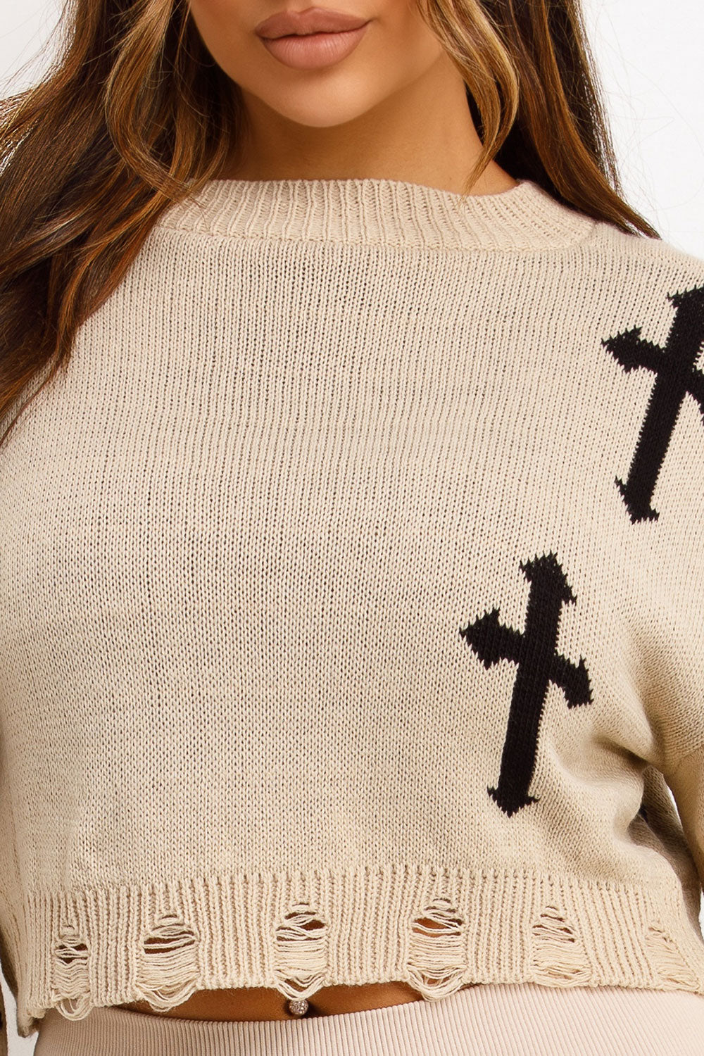 crop knitted jumper with crosses styledup