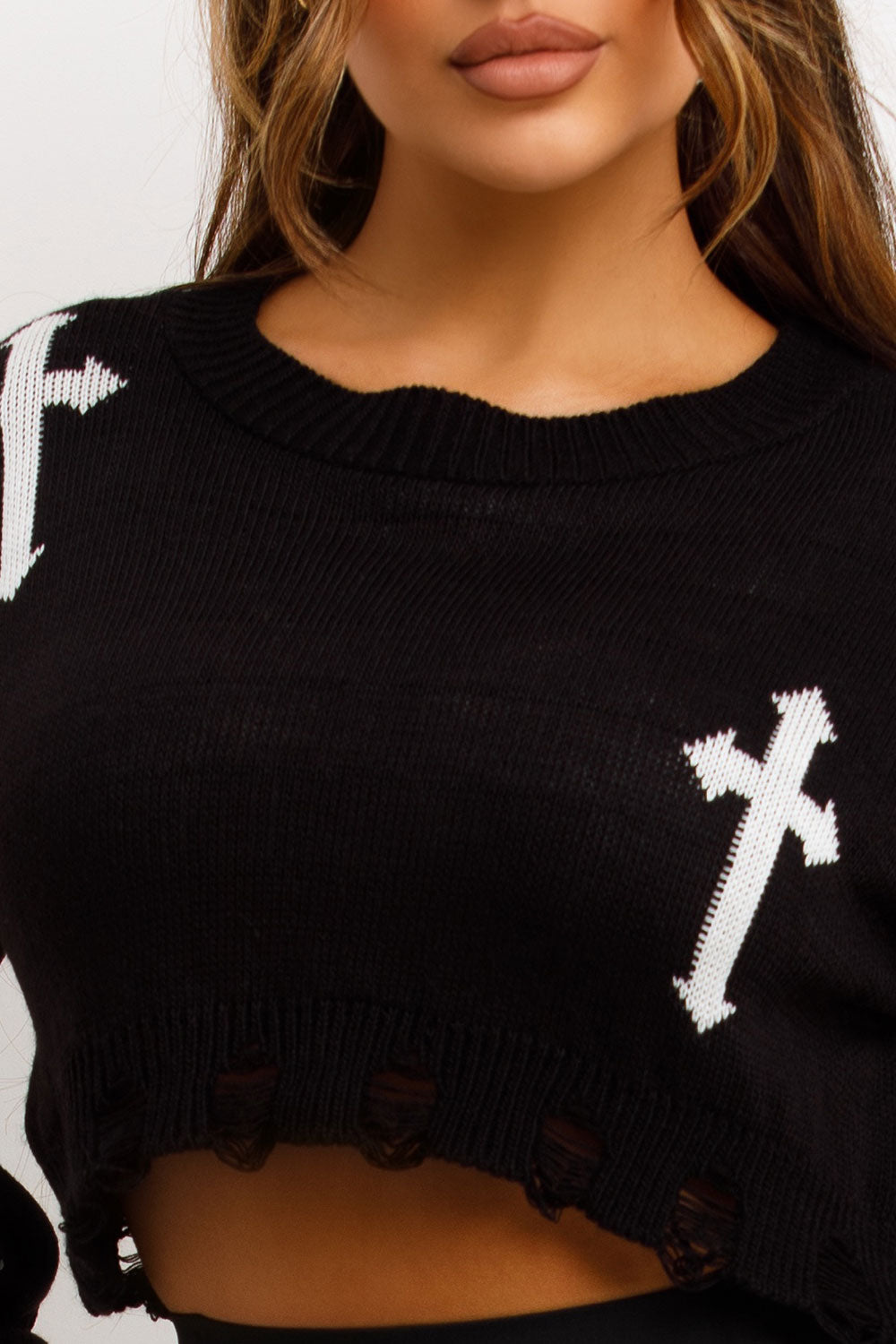 crop knitted jumper black