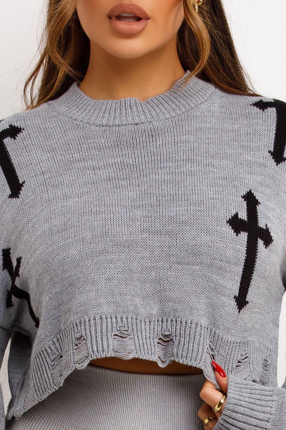 crop knitted jumper with crosses