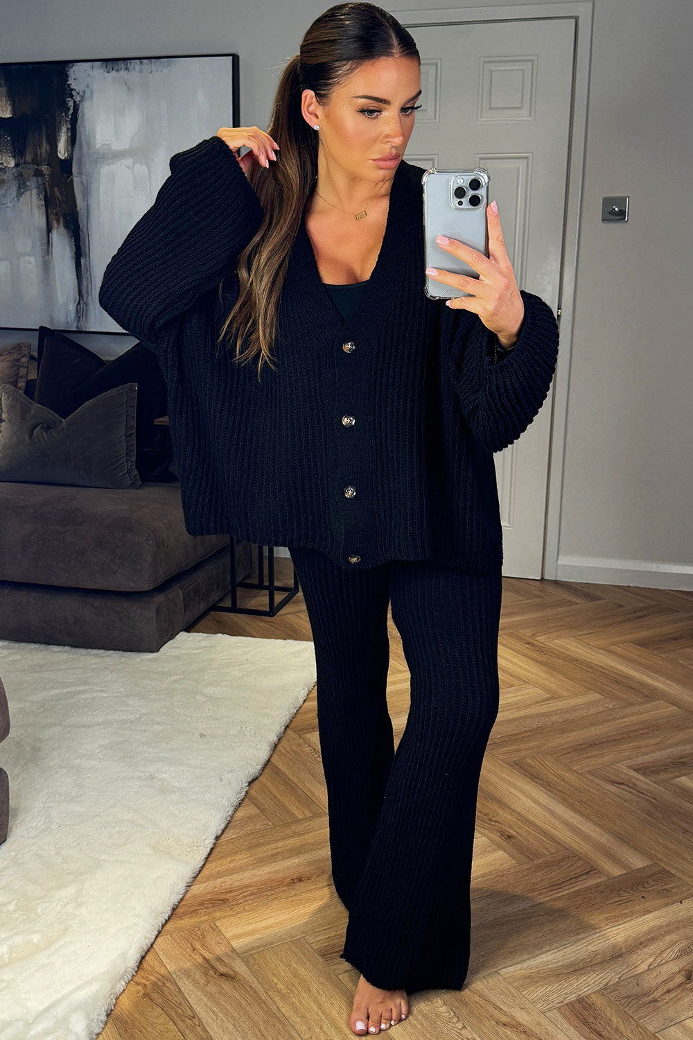 knitted co ord set black styledup