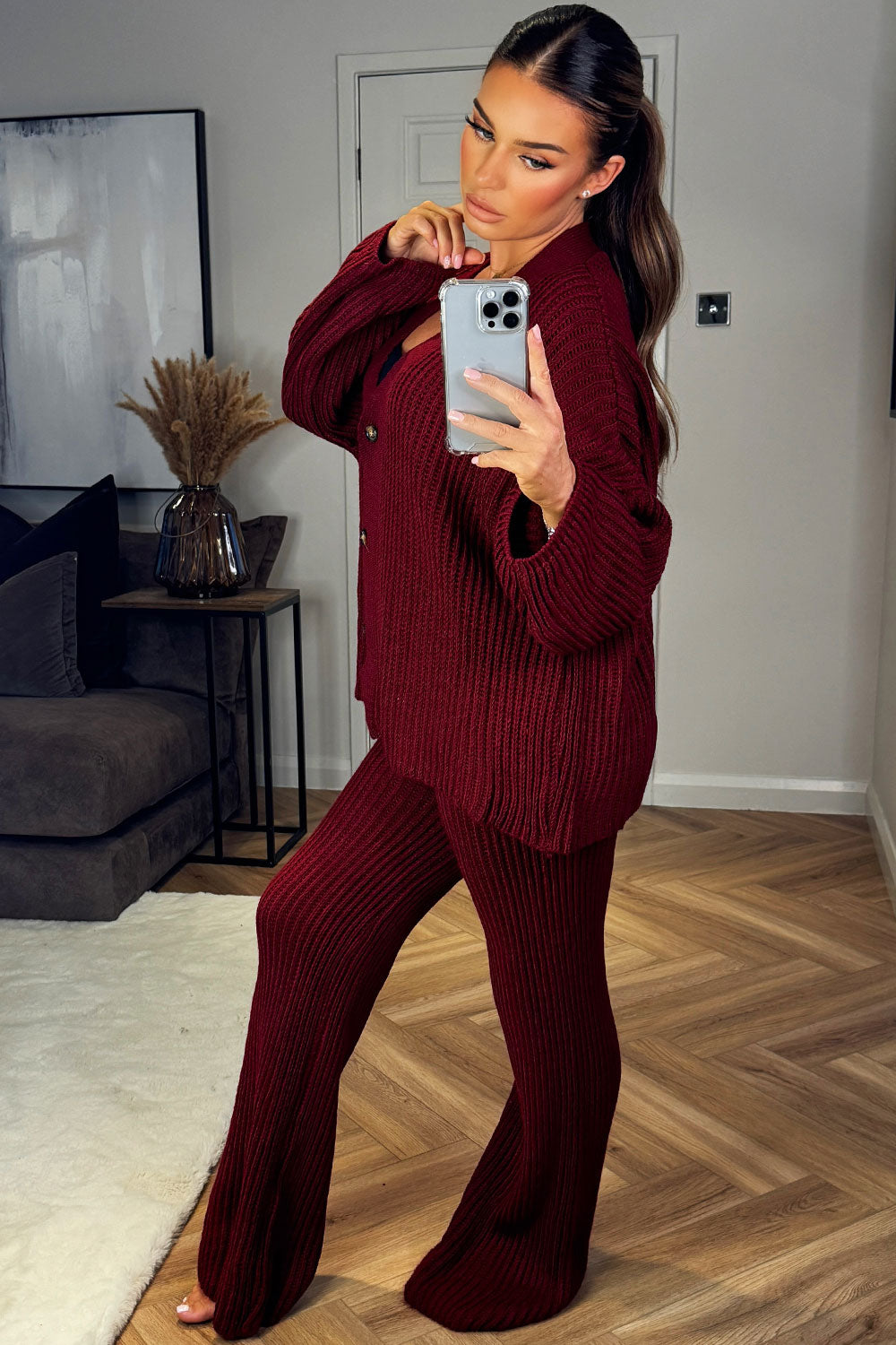 knitted cardigan and trousers two piece loungewear co ord set