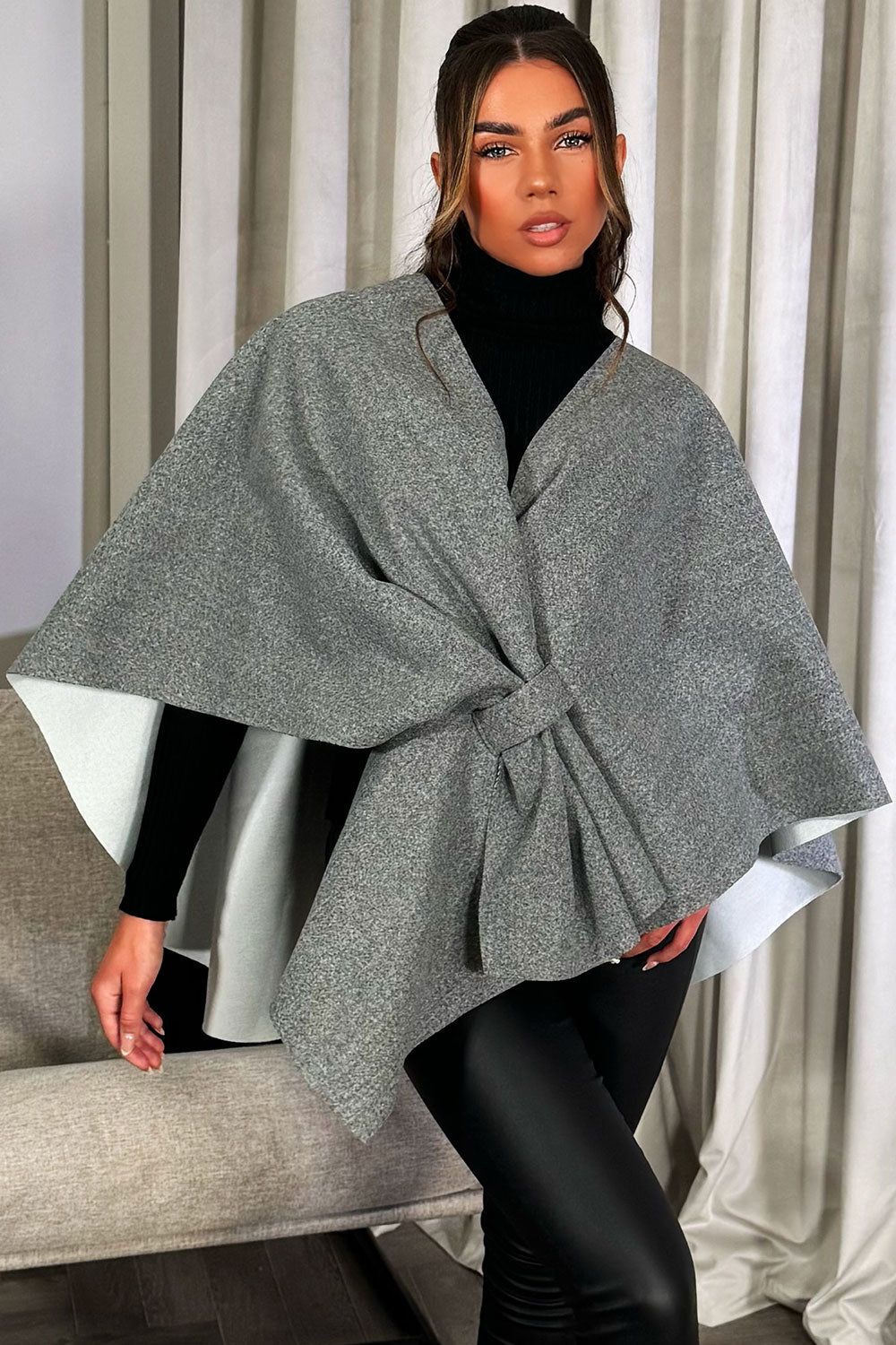 cape shawl for women poncho bow front