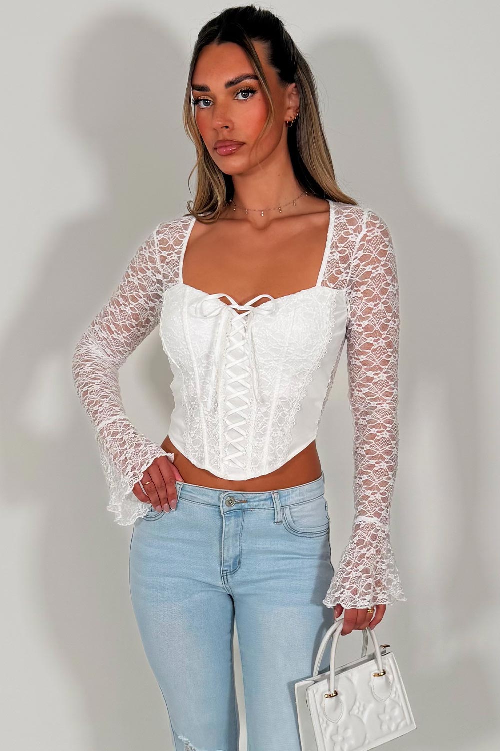 womens white long sleeve corset top occasion outfit styledup