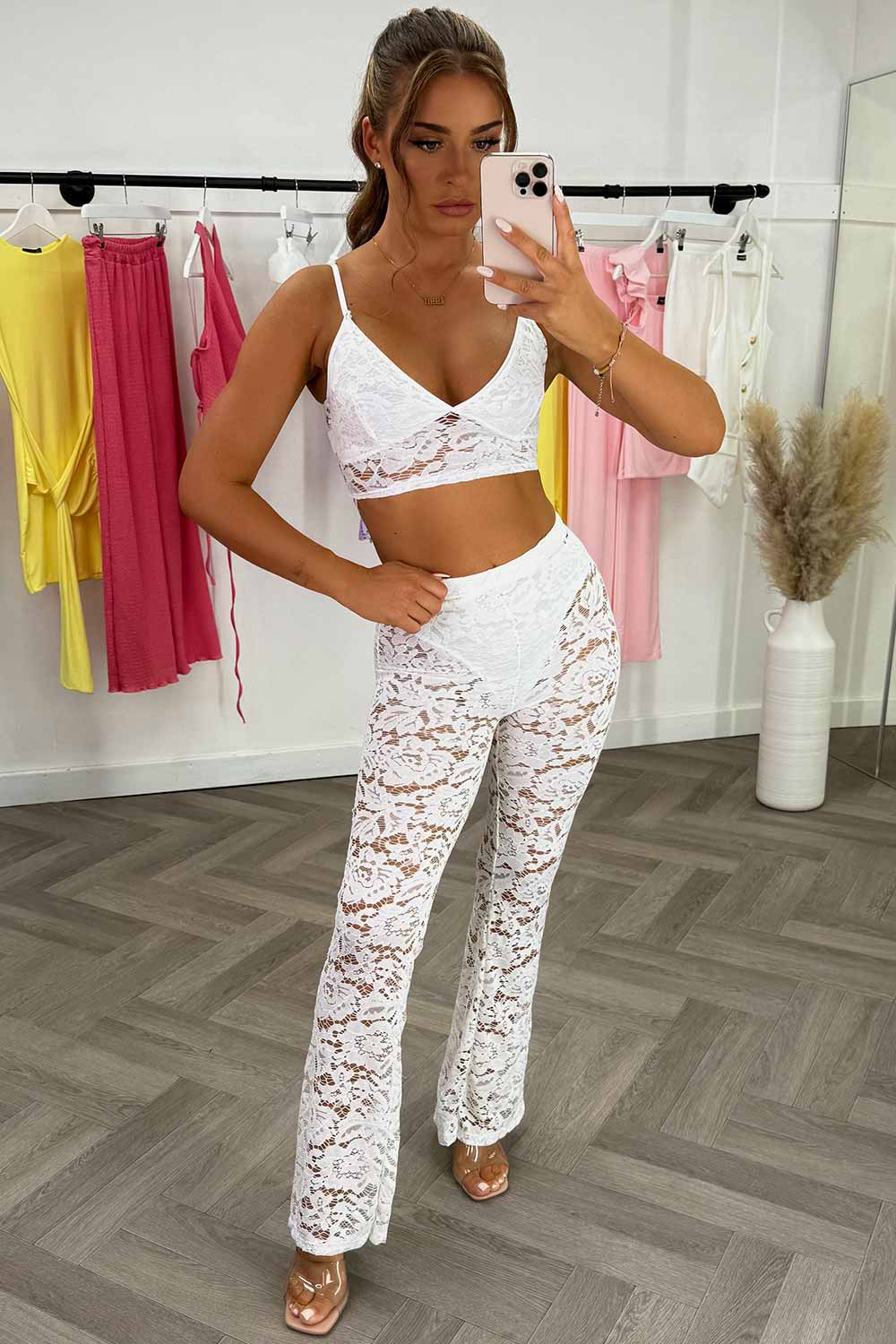 lace flared leg trousers and top co ord set for womens festival outfit styledup