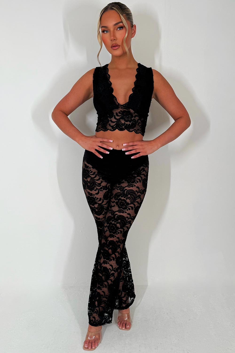 high waist lace trousers and top co ord set festival outfit styledup fashion