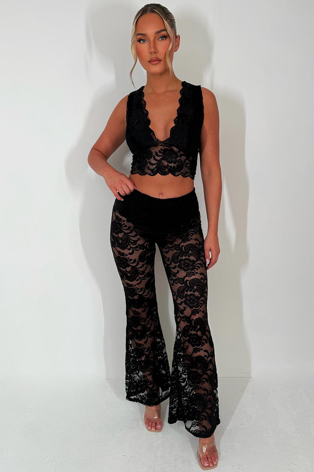 black lace top and trousers two piece festival outfit set