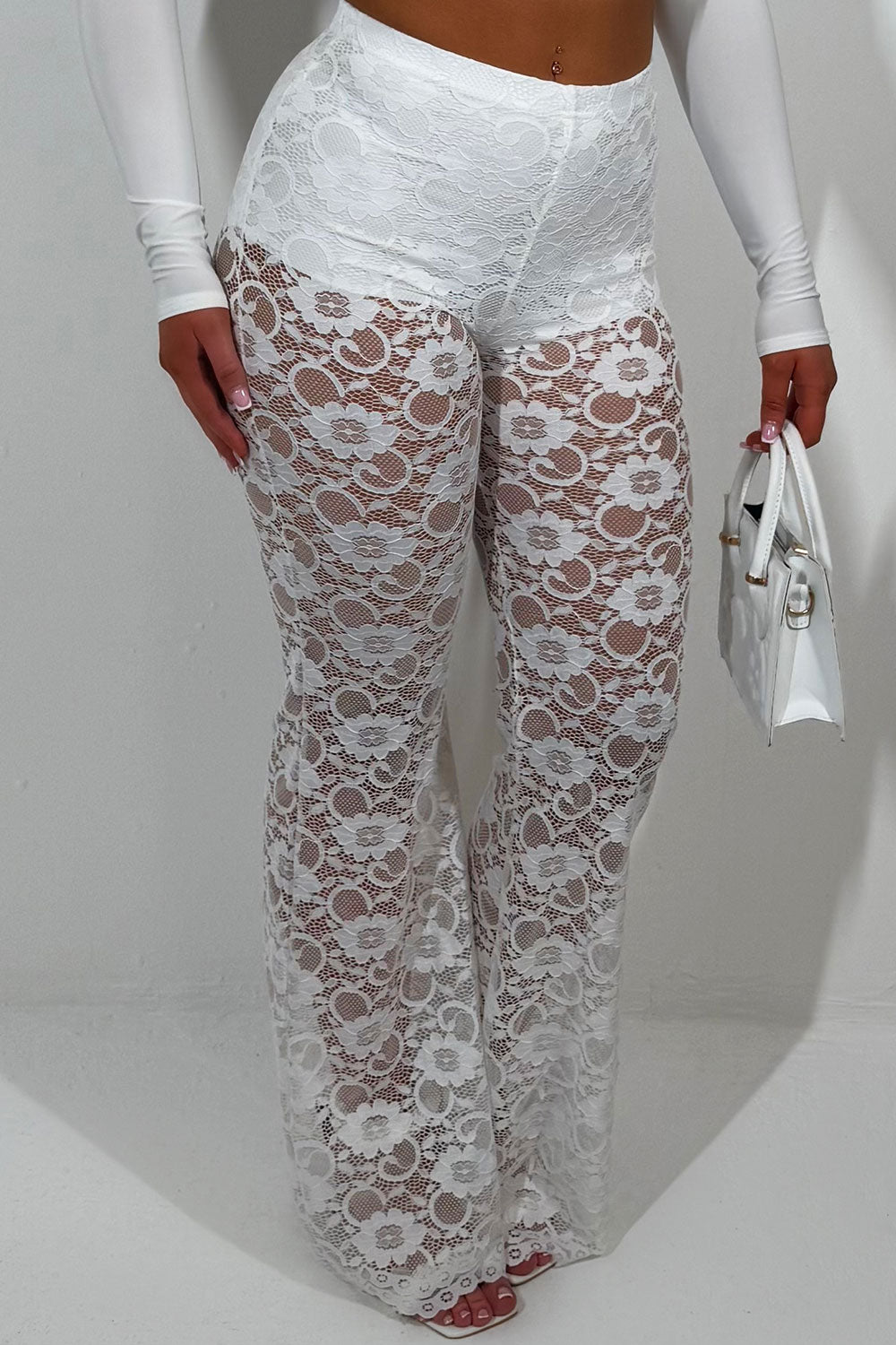 white lace flared leg trousers festival outfit styledup