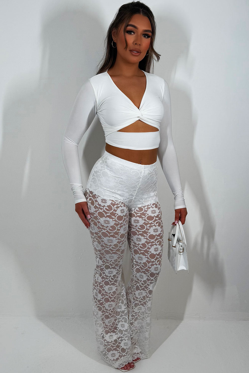 lace flared leg trousers