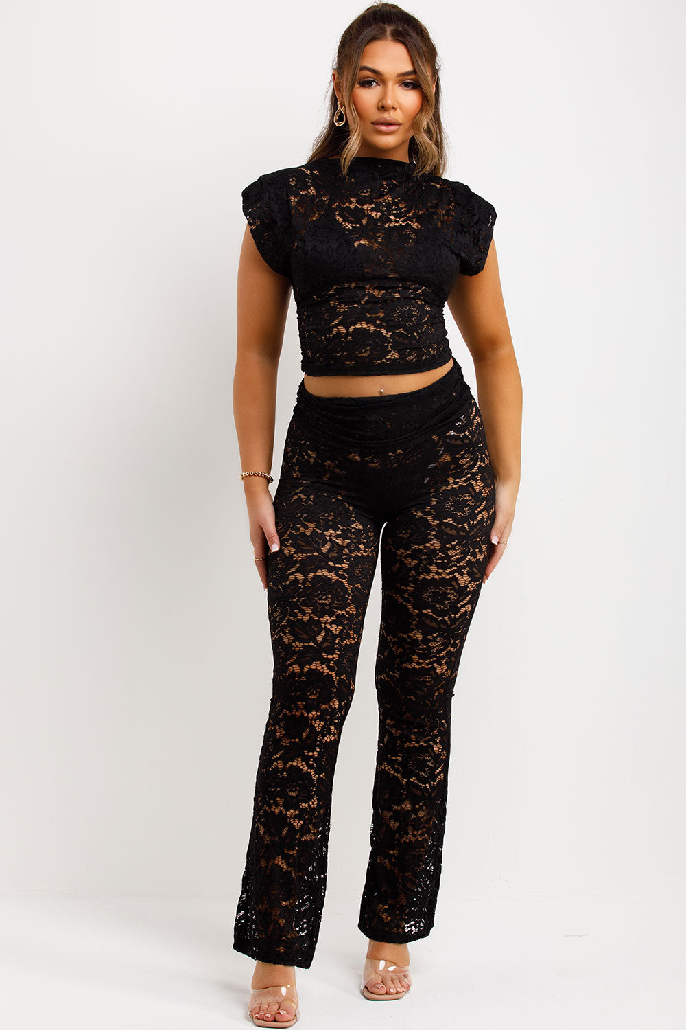 black lace top and trousers set summer festival outfit