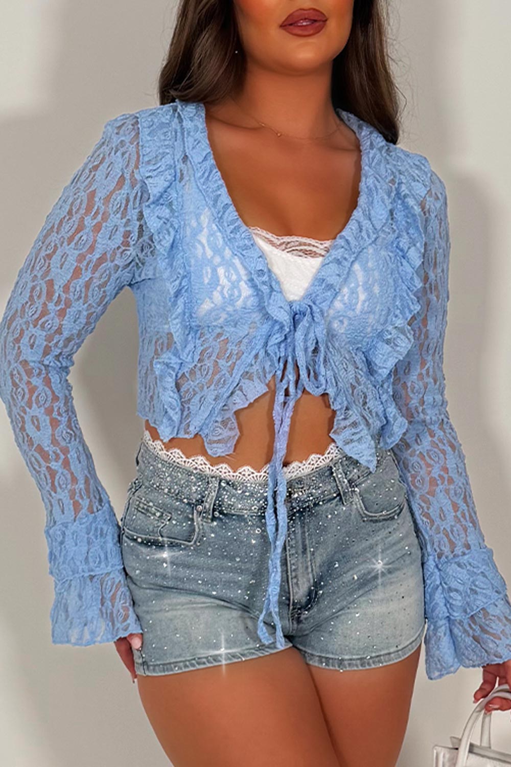 lace long sleeve ruffle top summer holiday outfit for womens styledup uk