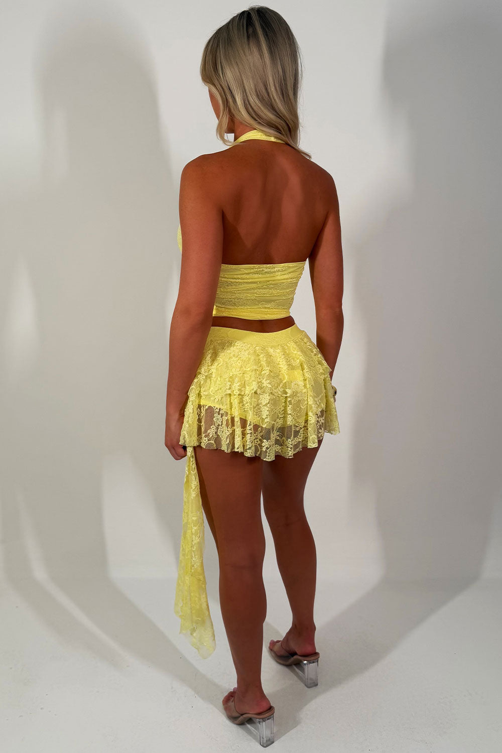 festival lace crop top and ruffle frilly skort co ord set black styledup uk