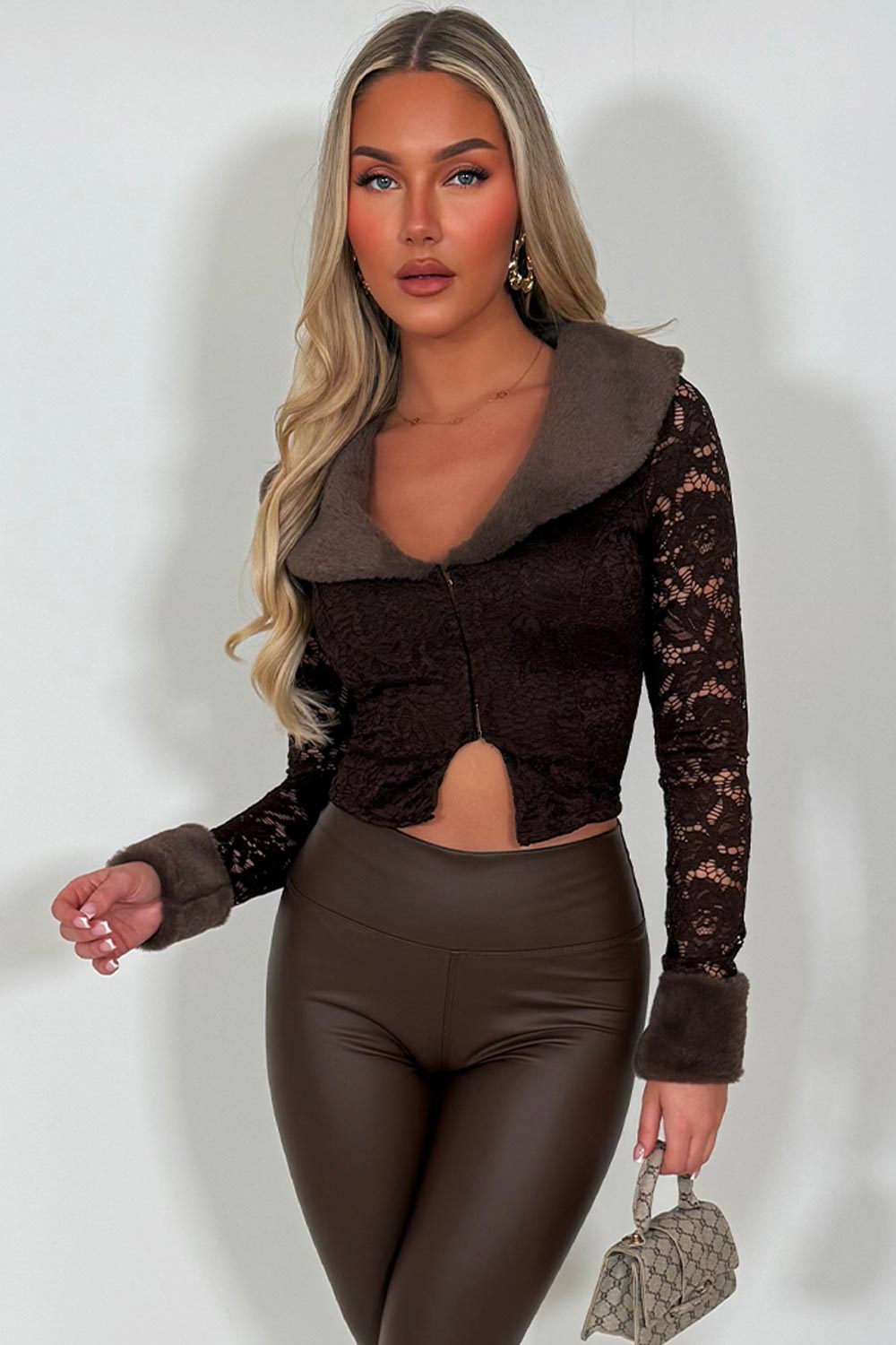 faux fur cuff and collar lace top styledup fastival rave night out outfit