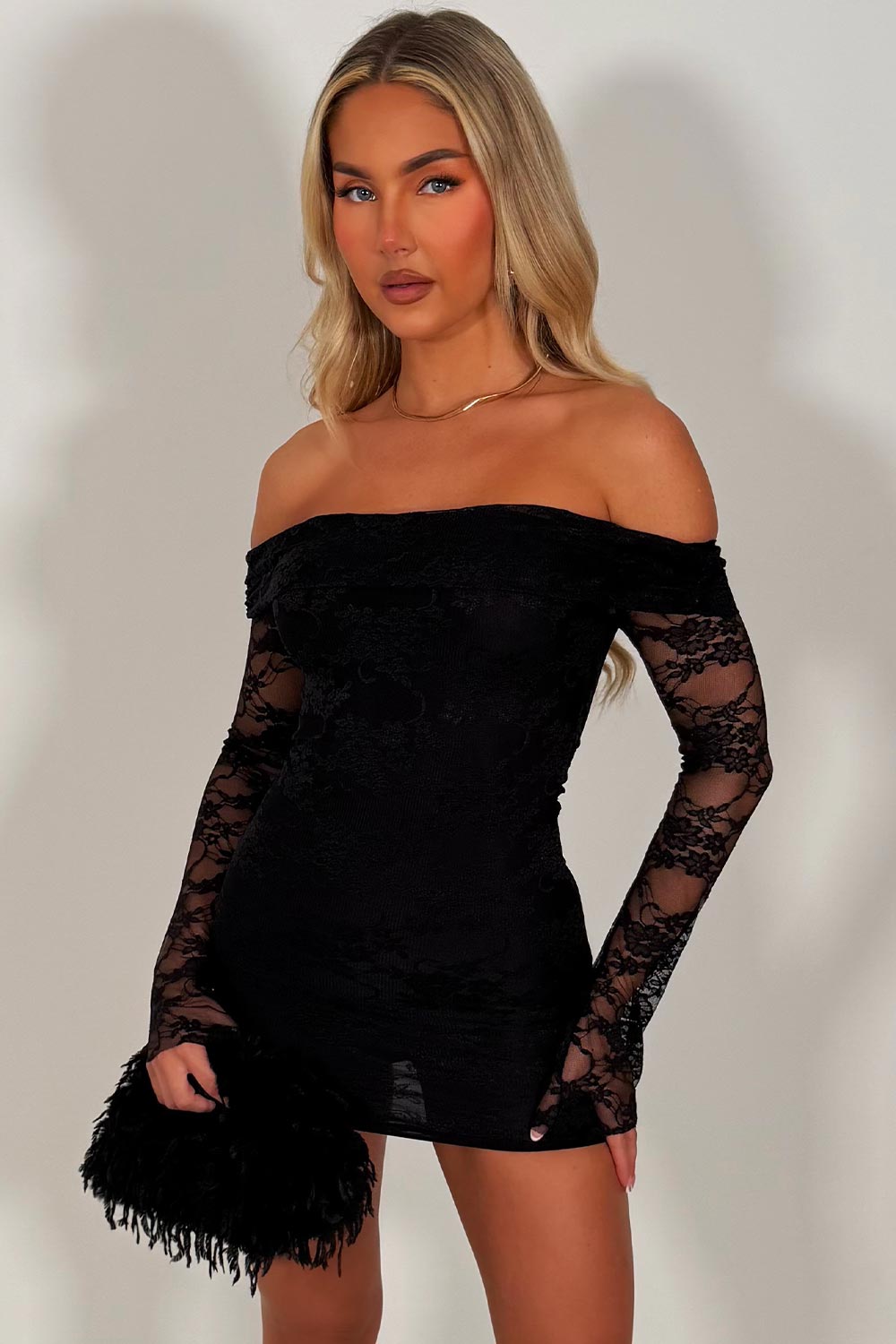 womens white fox long sleeve lace dress styledup uk