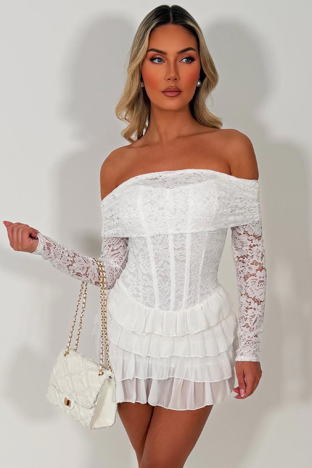 white lace long sleeve playsuit going out summer holiday outfit styledup uk