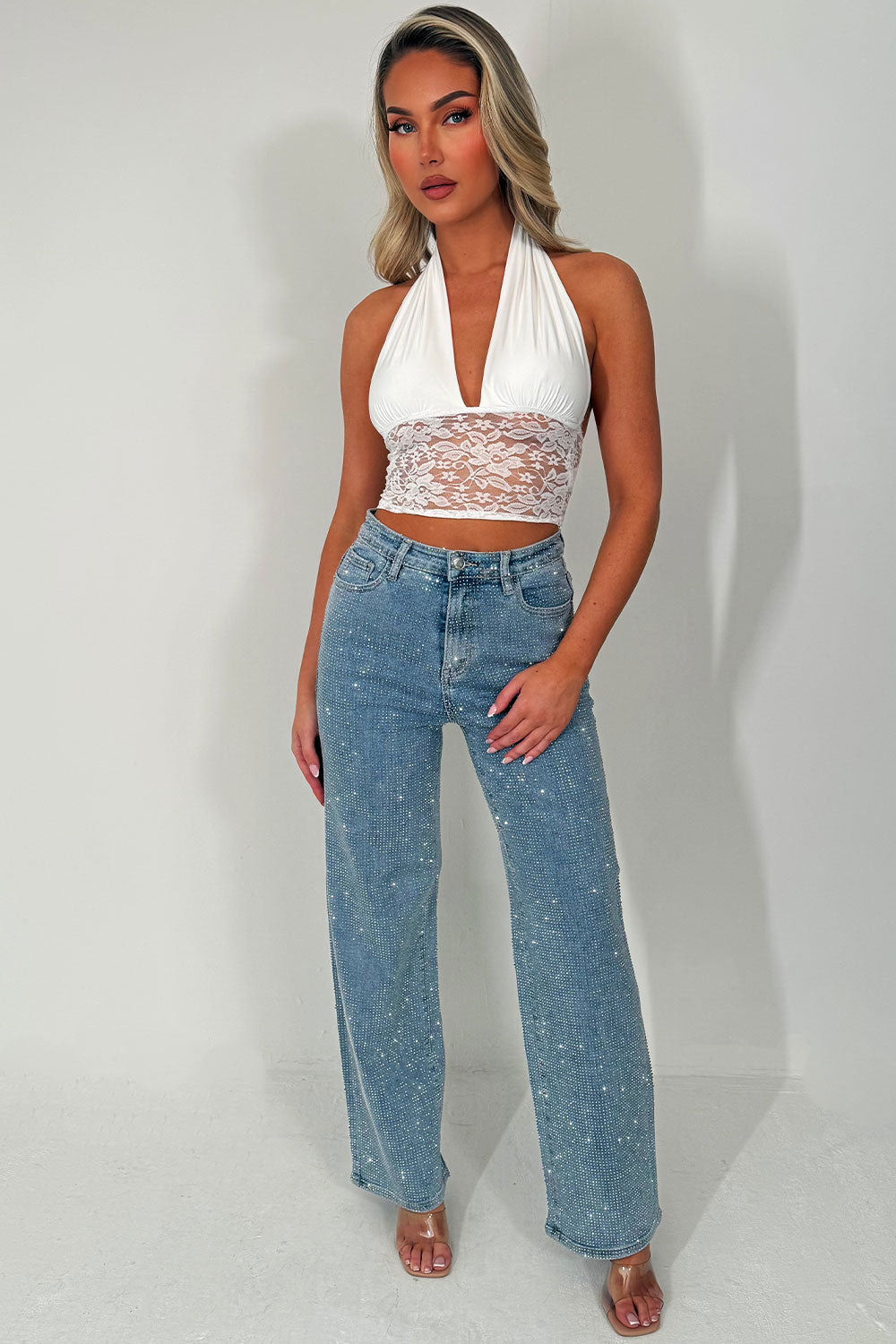 going out christmas party night out crop top with plunge halter neck styledup