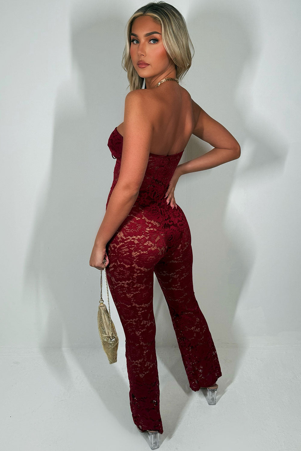 womens black lace jumpsuit